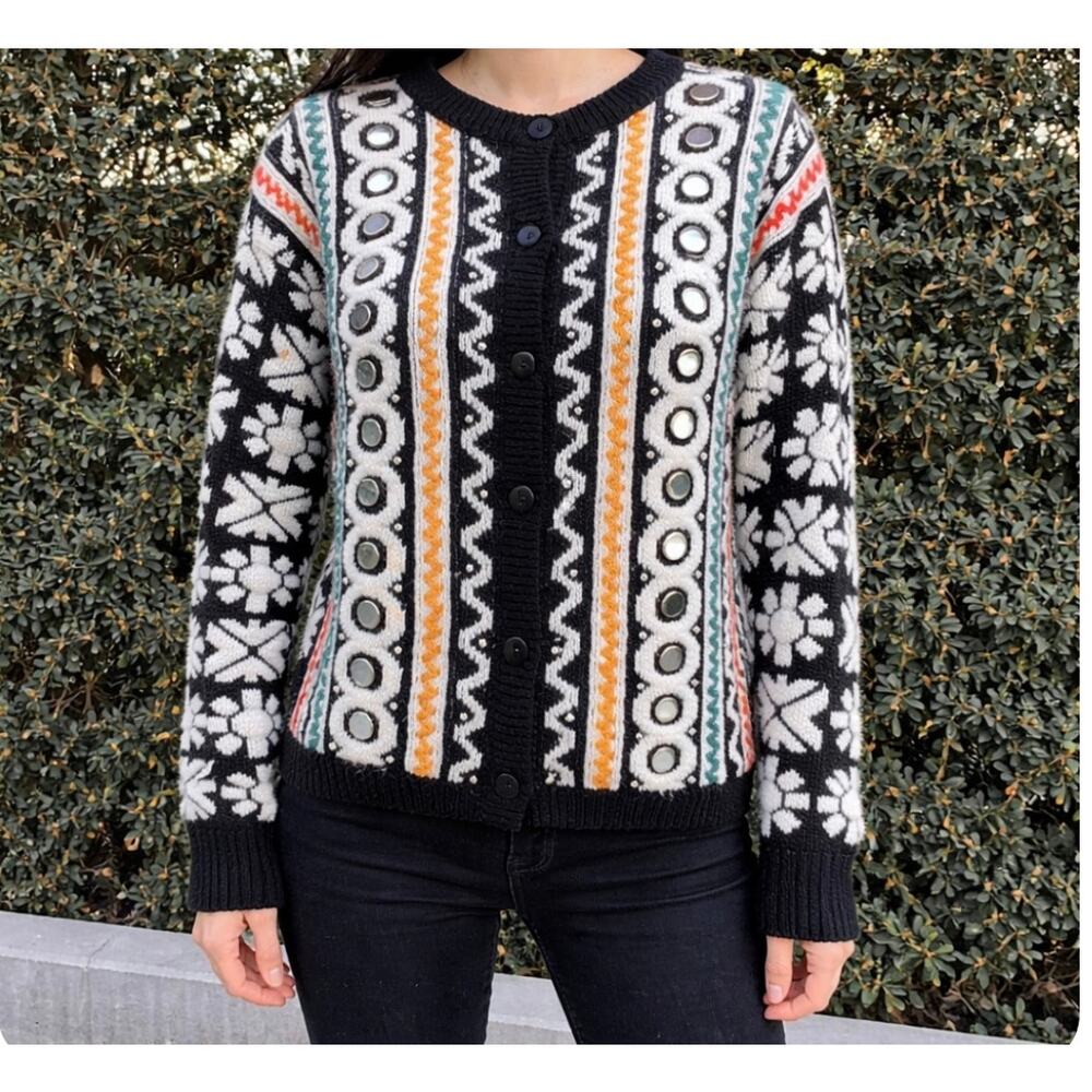 Vintage Kitty Hawk by Vivian Wang Beaded Geometric Cardigan Multicolored 90s